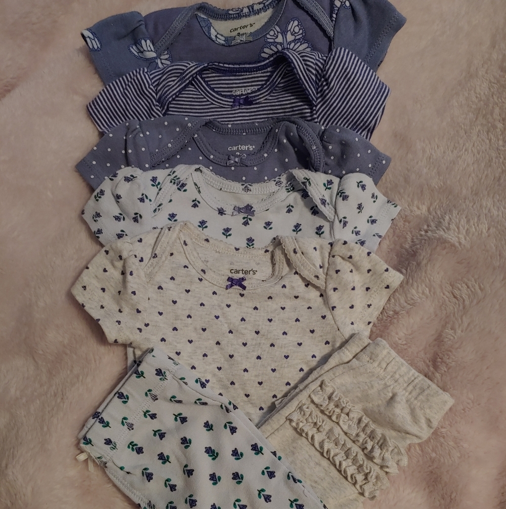 5 Carter's Onesies And 2 Pairs Of Pants